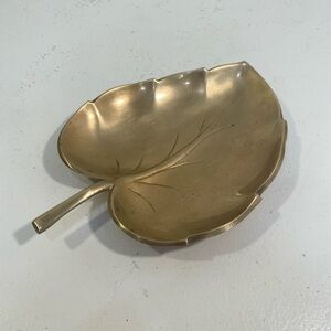 Vintage Brass Leaf-Shaped Decorative Tray